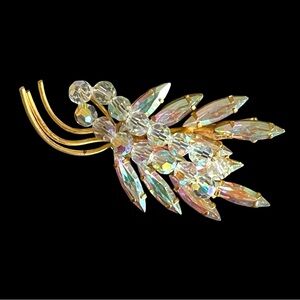 Vintage Goldtone Abstract Floral Brooch With AB Clear Rhinestones